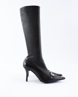 Dior Leather Knee High Logo Boots - EU 37