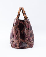 Gucci Python Leather Bamboo Tote Bag