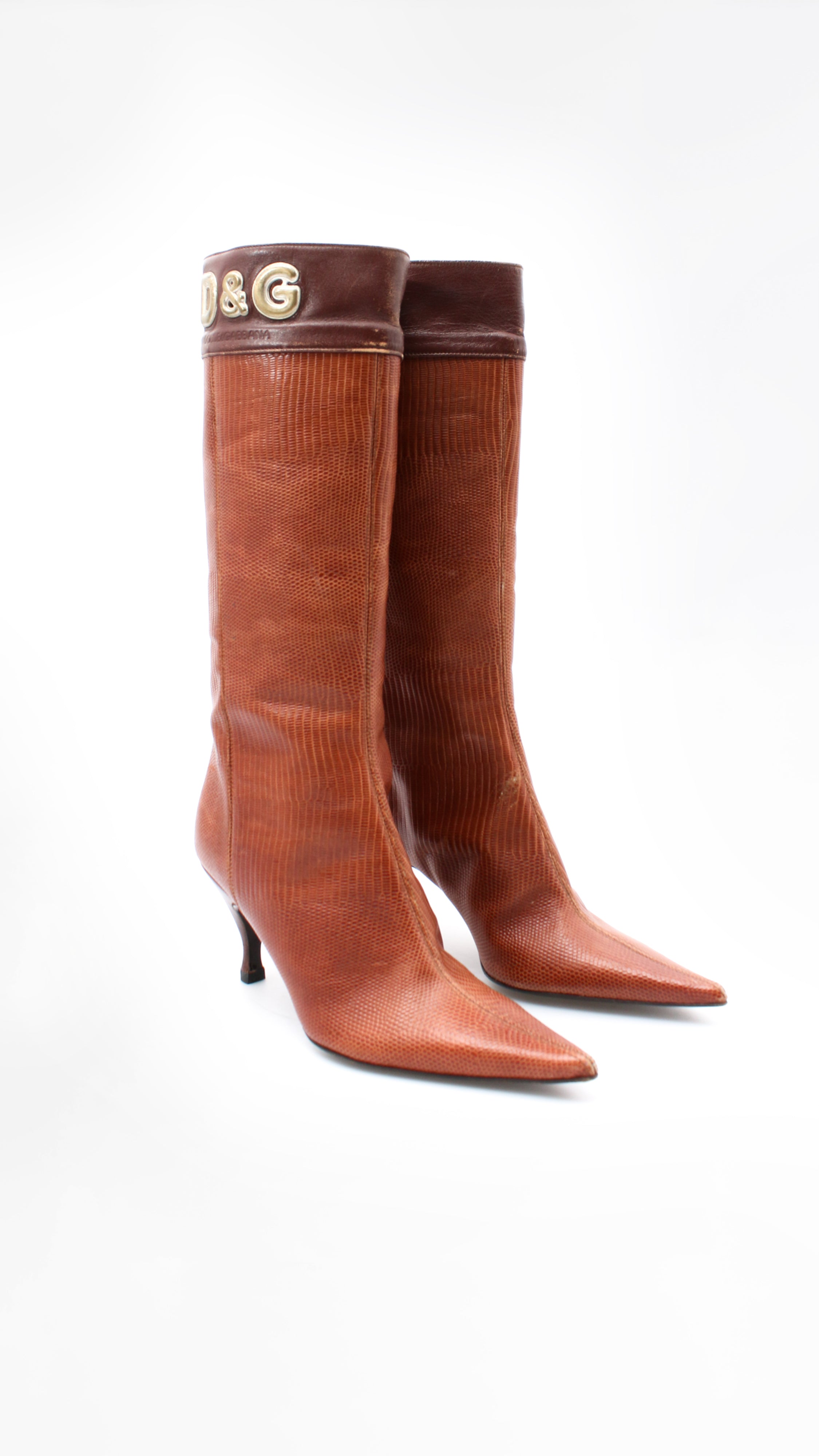 Dolce & Gabbana Brown Exotic Leather Heels High Boots Shoes