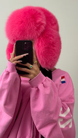 Fox Fur Trapper Hat - Hot Pink