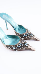 Giancarlo Paoli Python Rhinestone Heels - EU 38.5