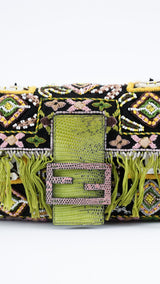 Fendi Lizard Trimmed Beaded Baguette