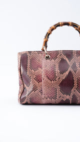 Gucci Python Leather Bamboo Tote Bag