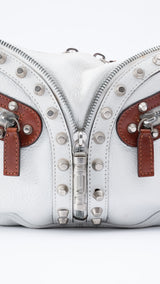 Versace Studded Cresent Leather Hobo Bag