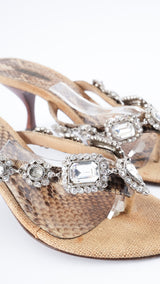 Le Silla Crystal-Embellished Snakeskin Heels - EU 36