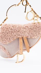 Dior Shearling Mini Saddle Wristlet Bag
