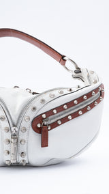 Versace Studded Cresent Leather Hobo Bag