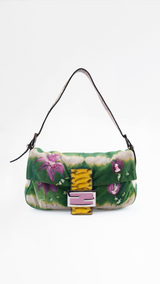 Fendi Suede Floral Snakeskin Baguette