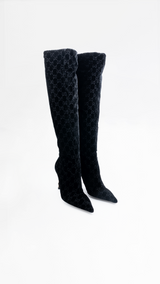 Gucci X Tom Ford GG Monogram Velvet Knee High Boots
