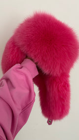 Fox Fur Trapper Hat - Hot Pink