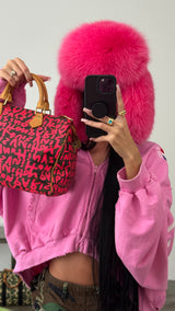 Fox Fur Trapper Hat - Hot Pink