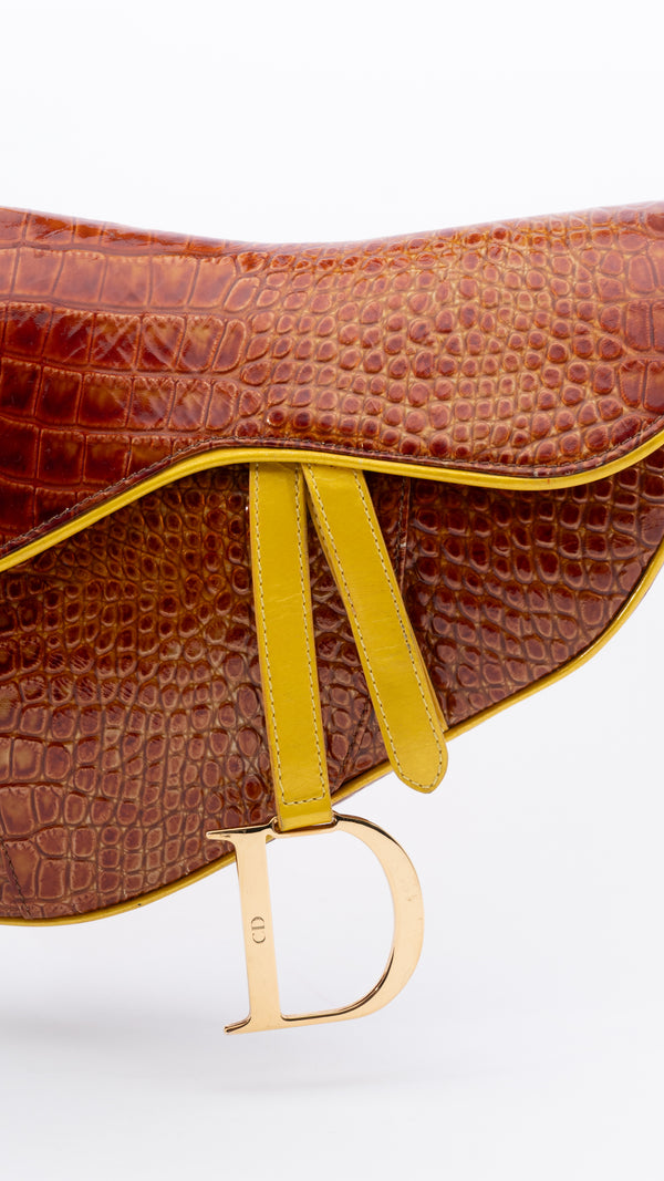 Dior Croc Leather Saddle Bag