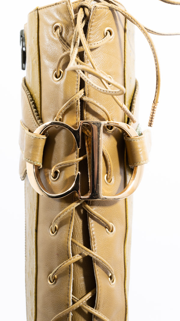 Dior Ostrich Leather Knee High Boots