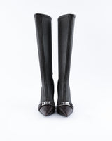 Dior Leather Knee High Logo Boots - EU 37