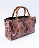 Gucci Python Leather Bamboo Tote Bag