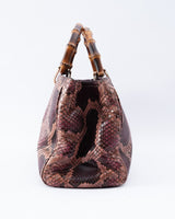 Gucci Python Leather Bamboo Tote Bag