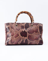Gucci Python Leather Bamboo Tote Bag