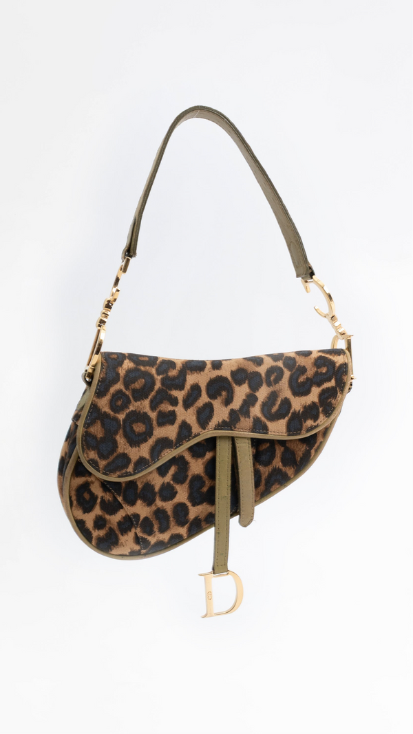 Dior Mini Leopard Ostrich Saddle Bag