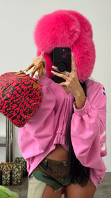 Fox Fur Trapper Hat - Hot Pink