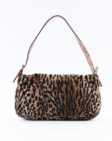 Fendi Leopard Print Fur Baguette Bag