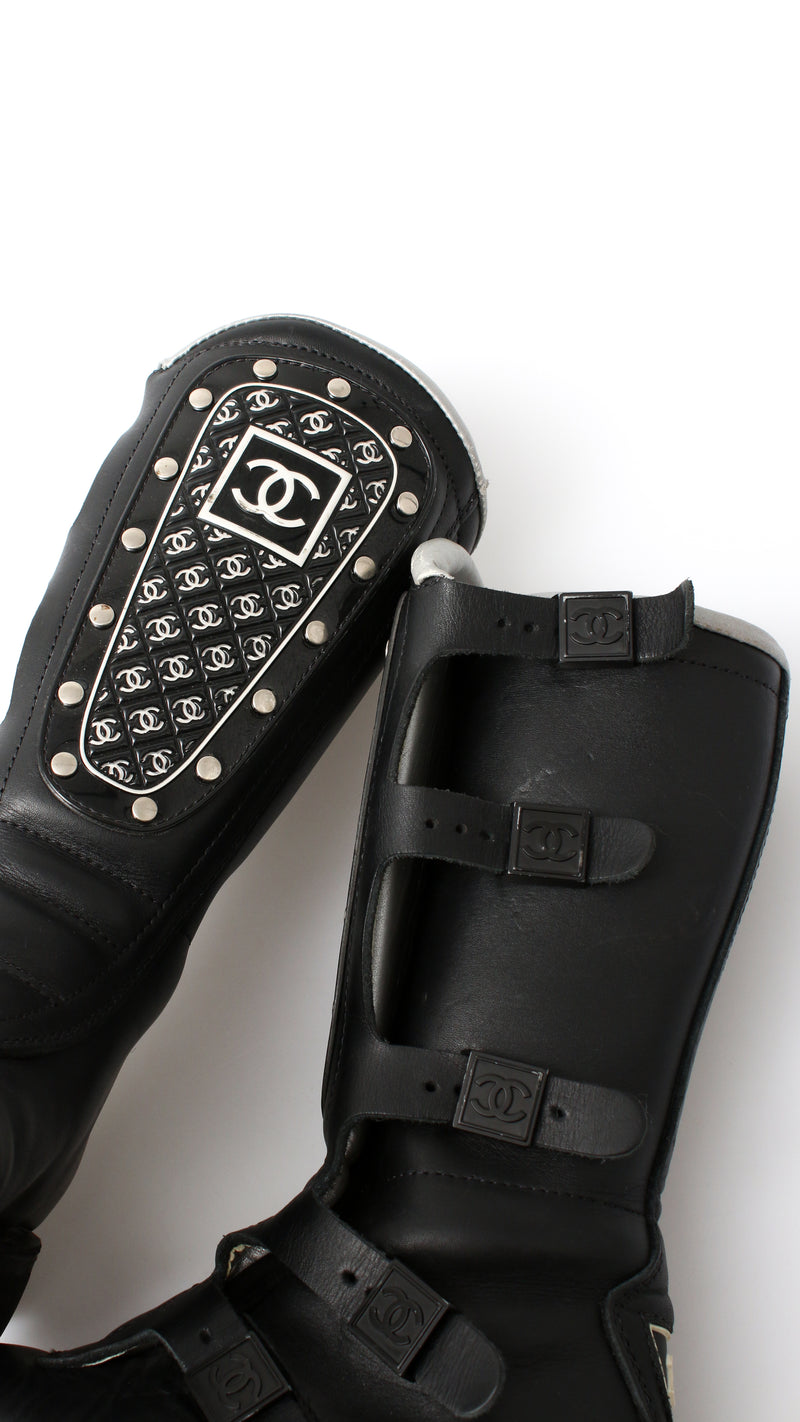 Chanel CC Leather Biker Boots