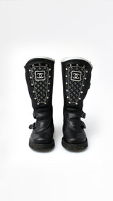Chanel CC Leather Biker Boots