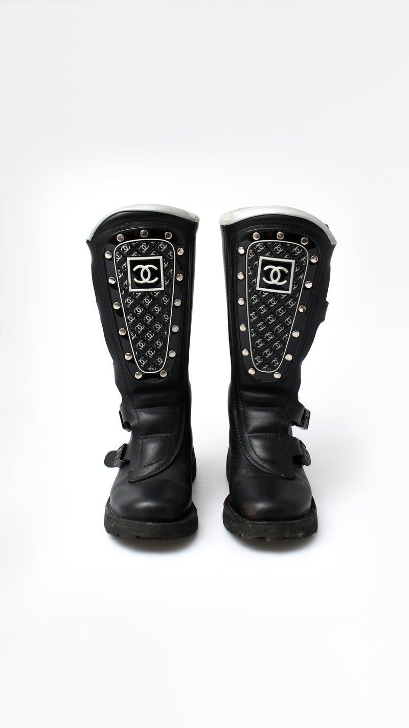 Chanel CC Leather Biker Boots