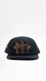 Chrome Hearts Triple Cross Cemetery Leather Trucker Hat