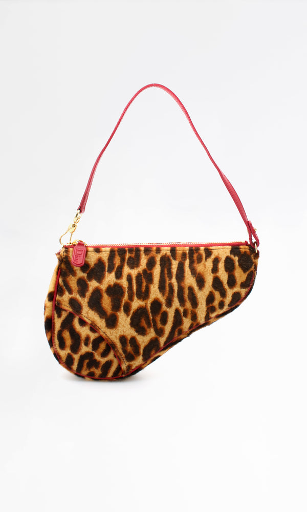 Dior Leopard Print Pony Hair Mini Saddle Bag