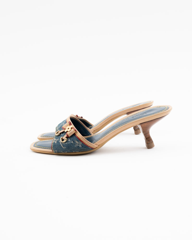 靴 LOUIS VUITTON Monogram Denim Mules Louis Vuitton Monogram Denim Mules – Jean Vintage