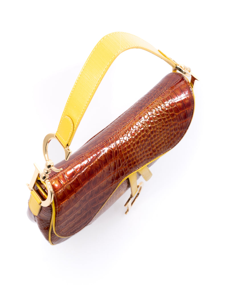 Dior Croc Leather Saddle Bag