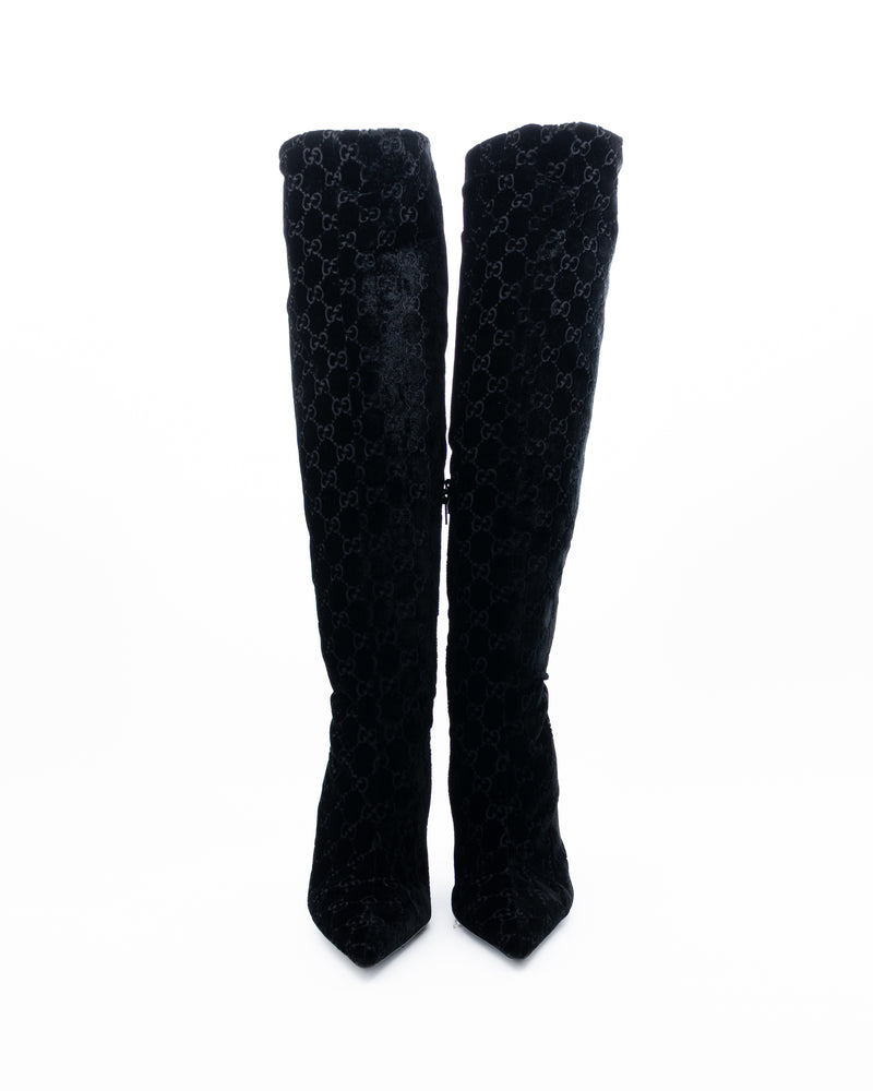 Gucci X Tom Ford GG Monogram Velvet Knee High Boots