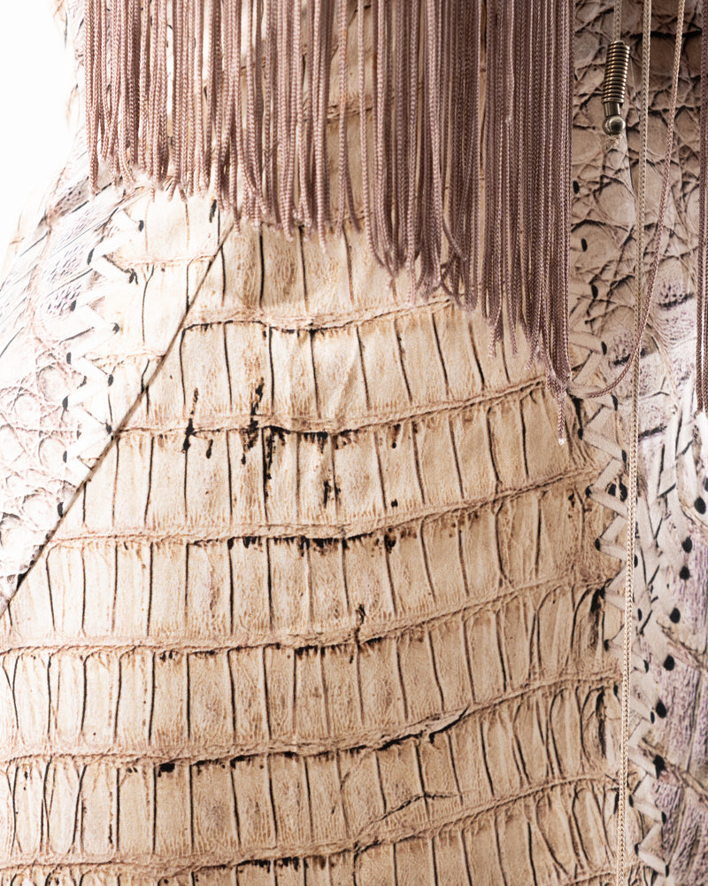 Roberto Cavalli Crocodile Print Tassel Silk Dress