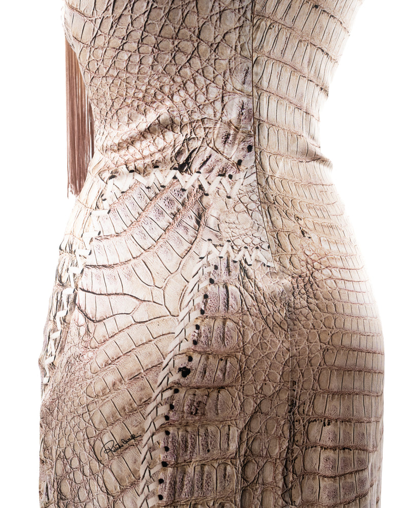 Roberto Cavalli Crocodile Print Tassel Silk Dress