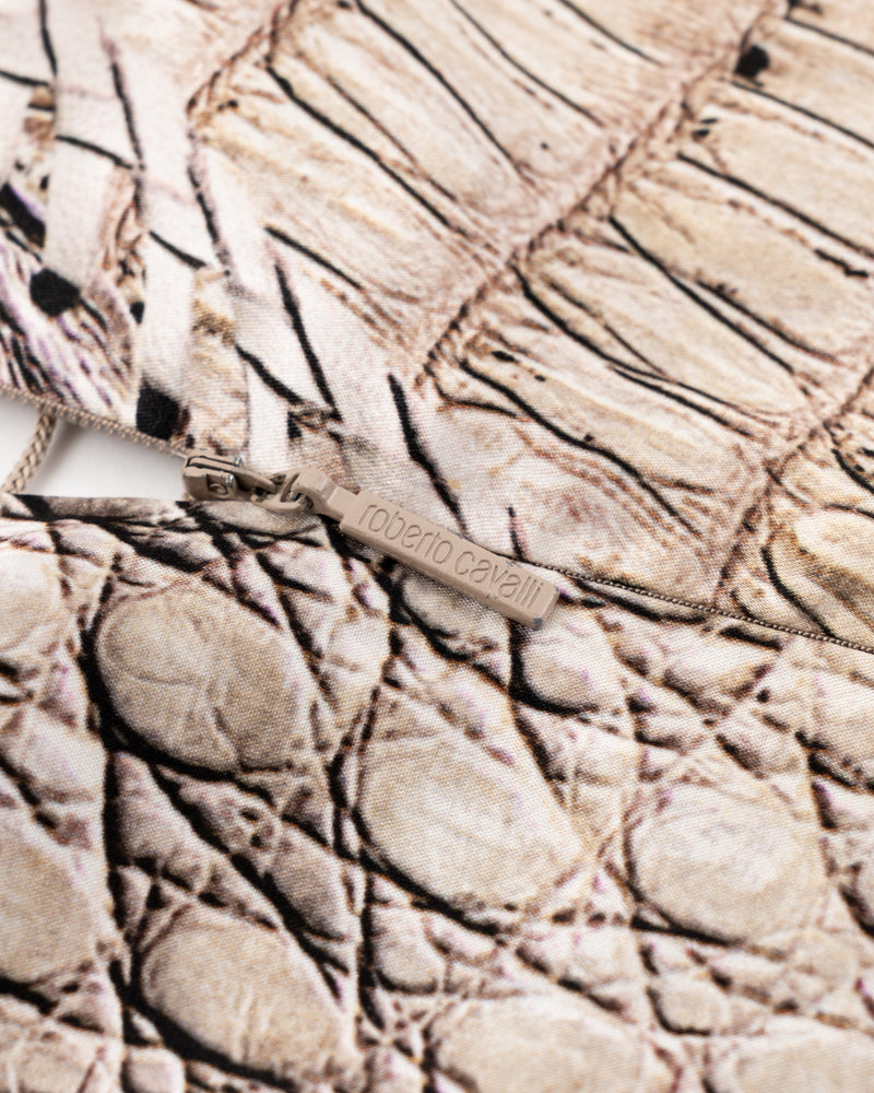 Roberto Cavalli Crocodile Print Tassel Silk Dress