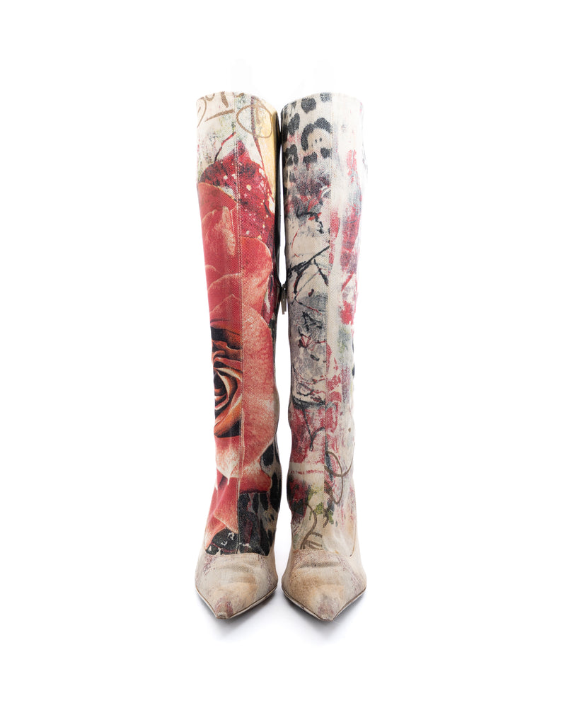 Roberto Cavalli Floral Print Knee High Boots