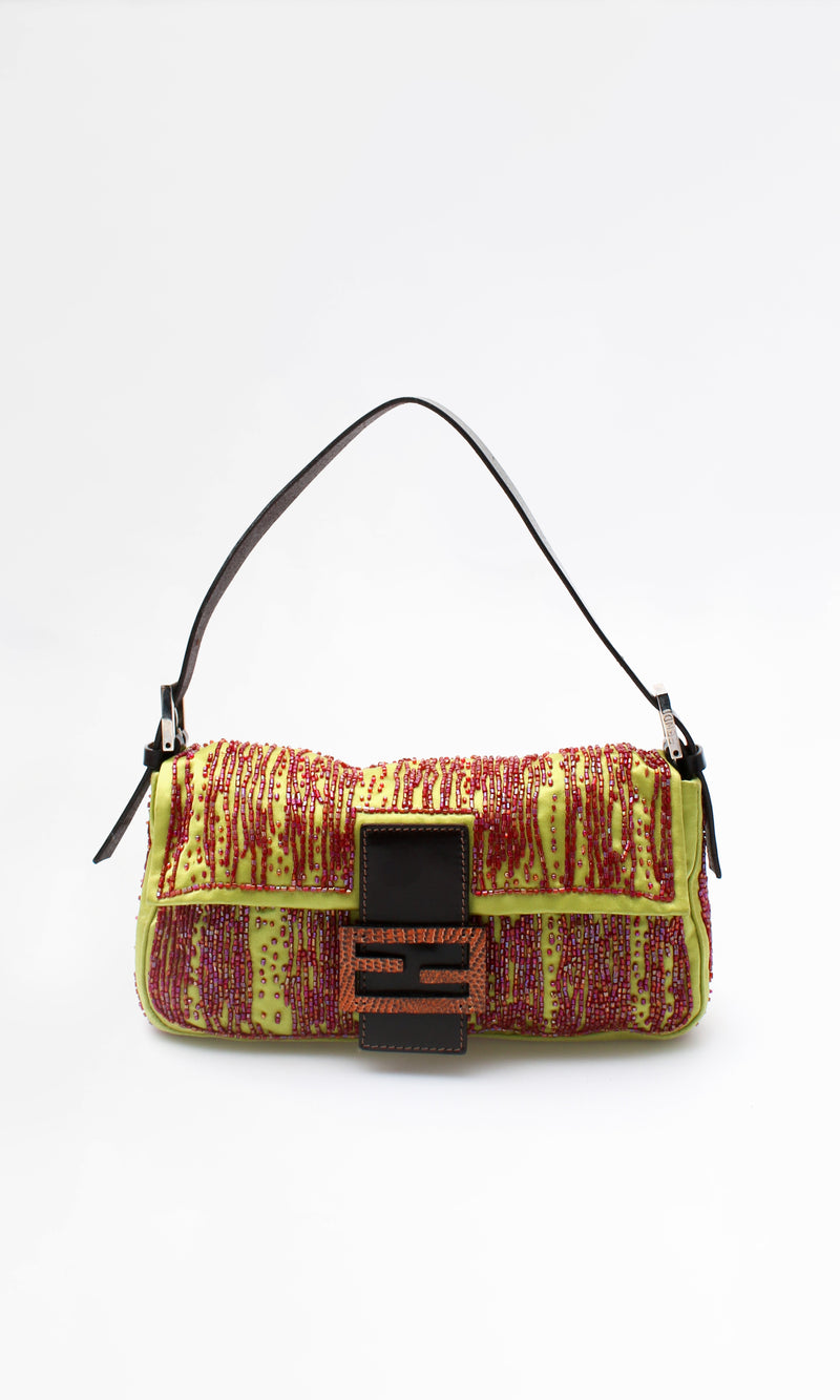 Fendi Satin Beaded Baguette Bag