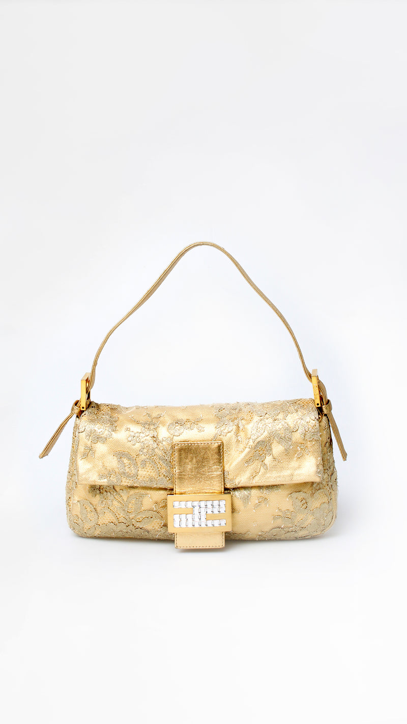 Fendi Lace Crystal Baguette Bag