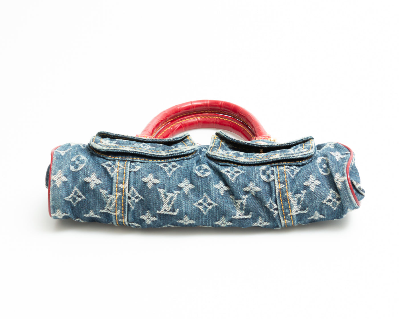 Louis vuitton denim bag red handles best sale