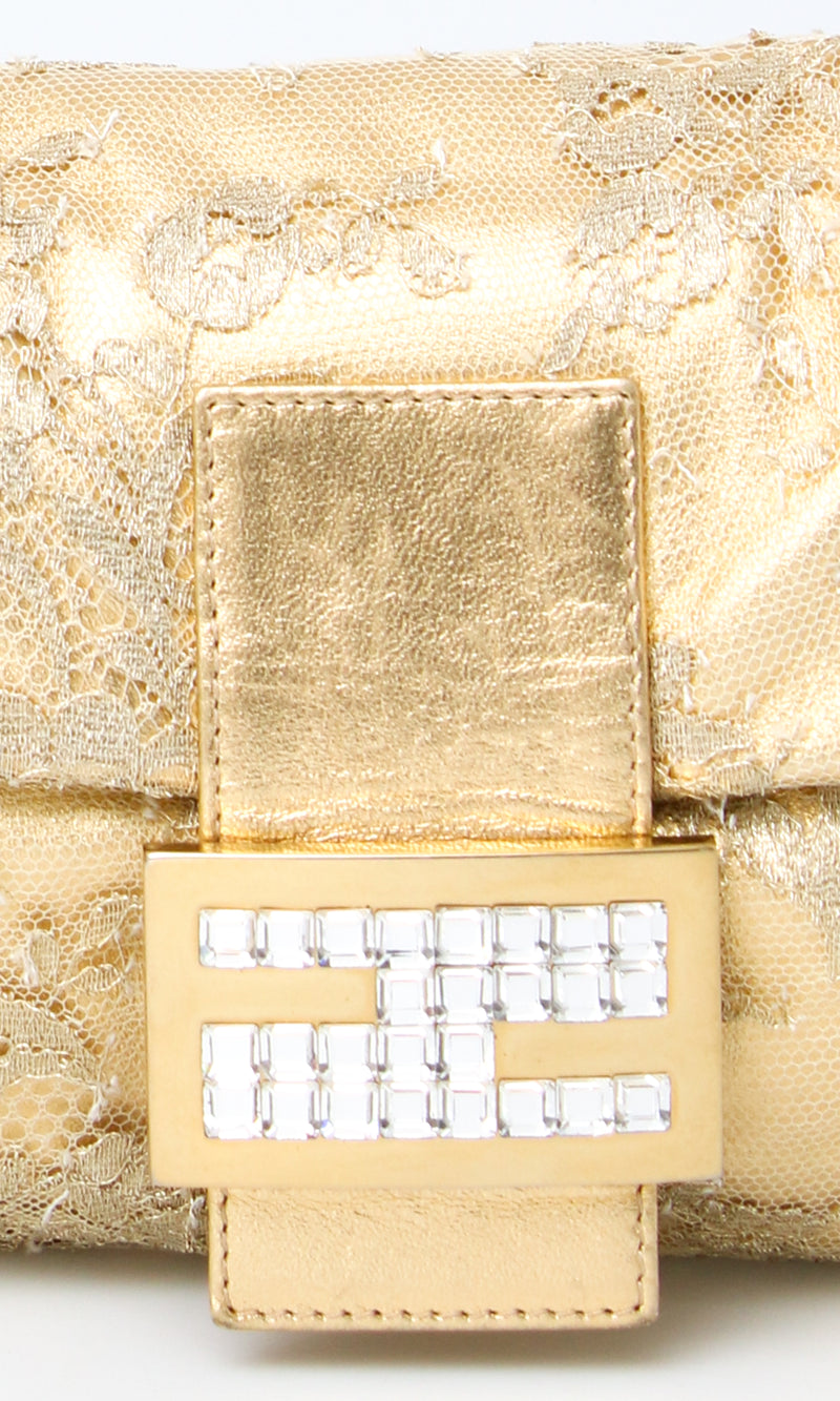 Fendi Lace Crystal Baguette Bag