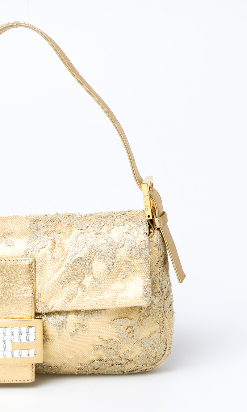 Fendi Lace Crystal Baguette Bag