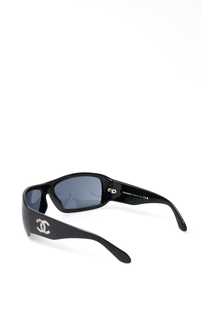 Chanel CC Rhinestone Shield Sunglasses