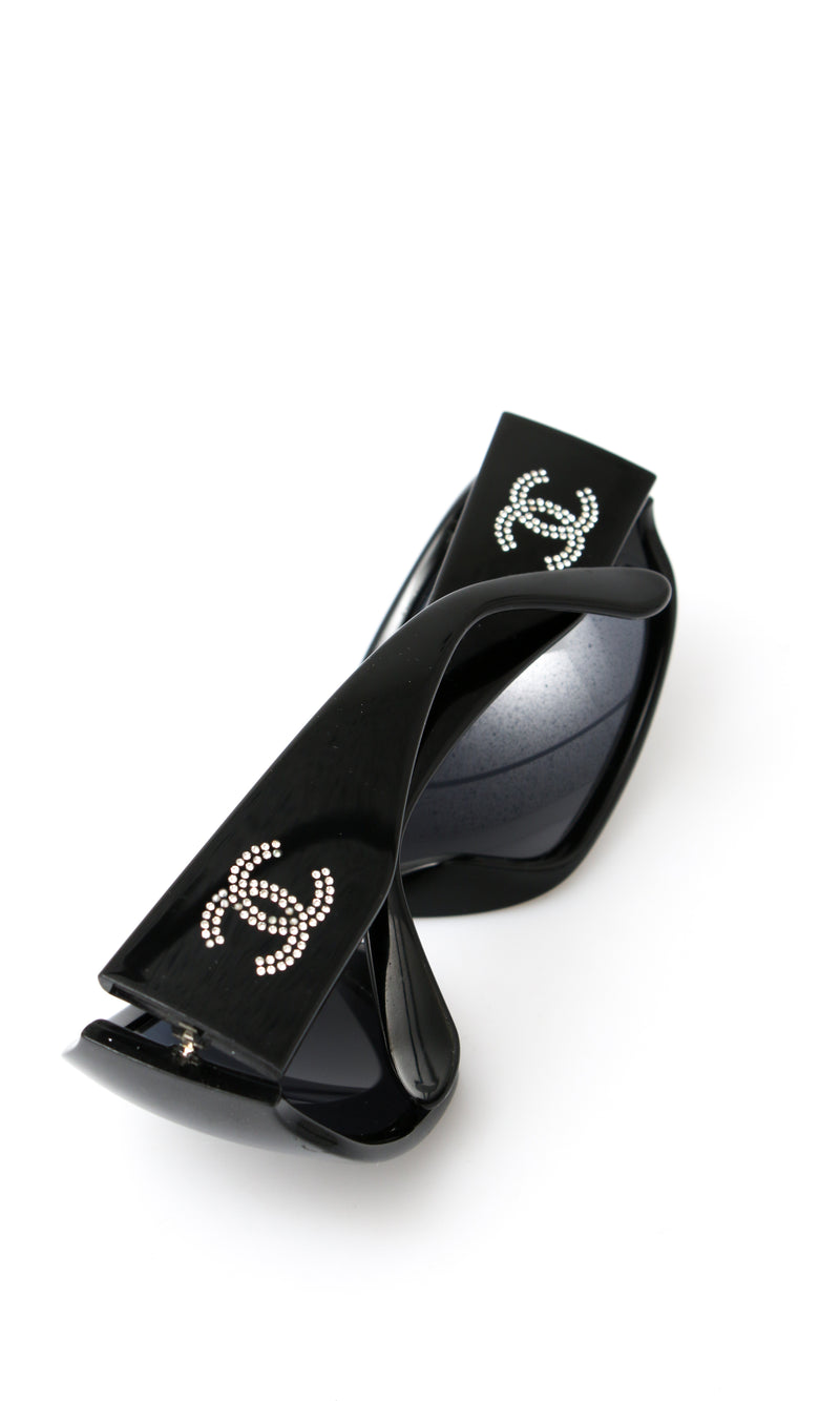 Chanel CC Rhinestone Shield Sunglasses