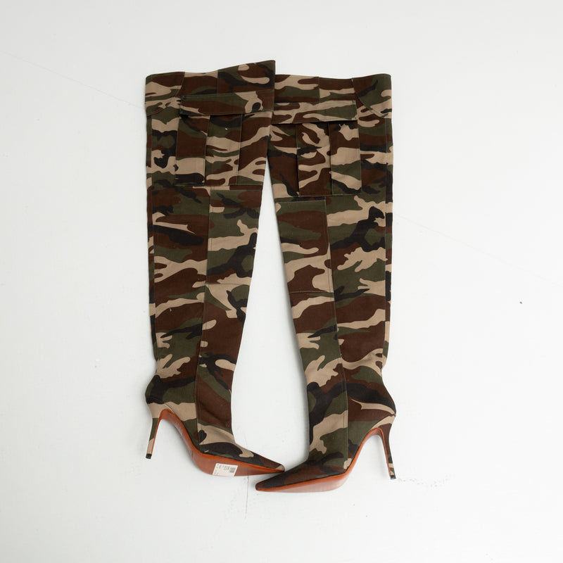 VETEMENTS Thigh-High Camo Boots