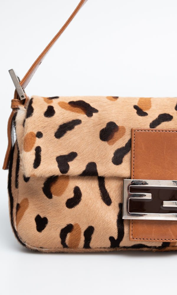 Fendi Leopard Baguette Shoulder Bag