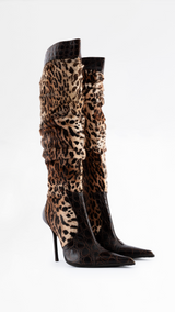 Gianmarco Lorenzi Leopard Print Knee High Boots - EU 38