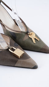 Dior Camouflage Lock and Key Slingback Heels - EU 38