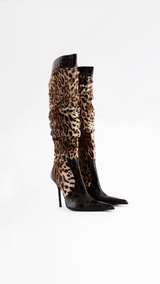 Gianmarco Lorenzi Leopard Print Knee High Boots - EU 38