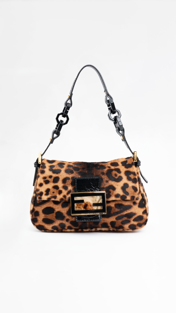 Fendi Mini Mamma Leopard Pony Baguette Bag