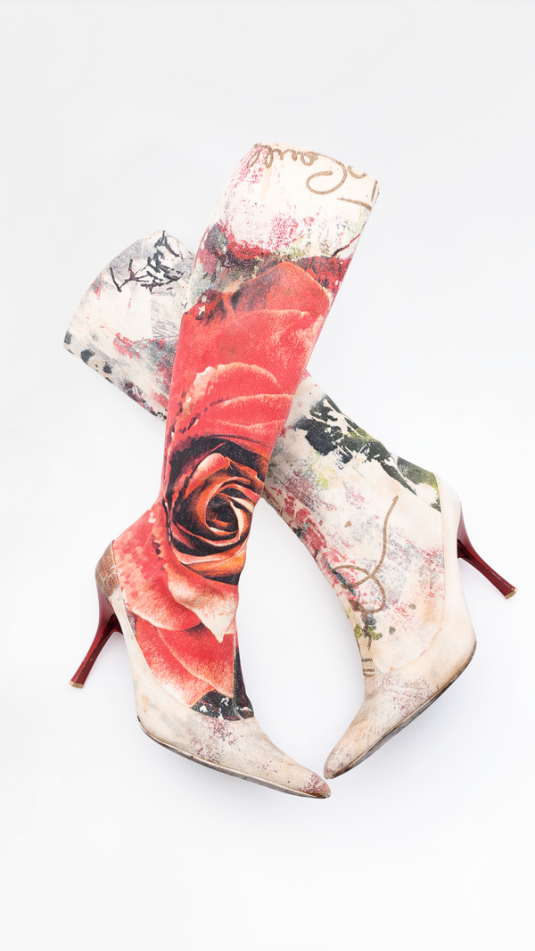 Roberto Cavalli Floral Print Knee High Boots